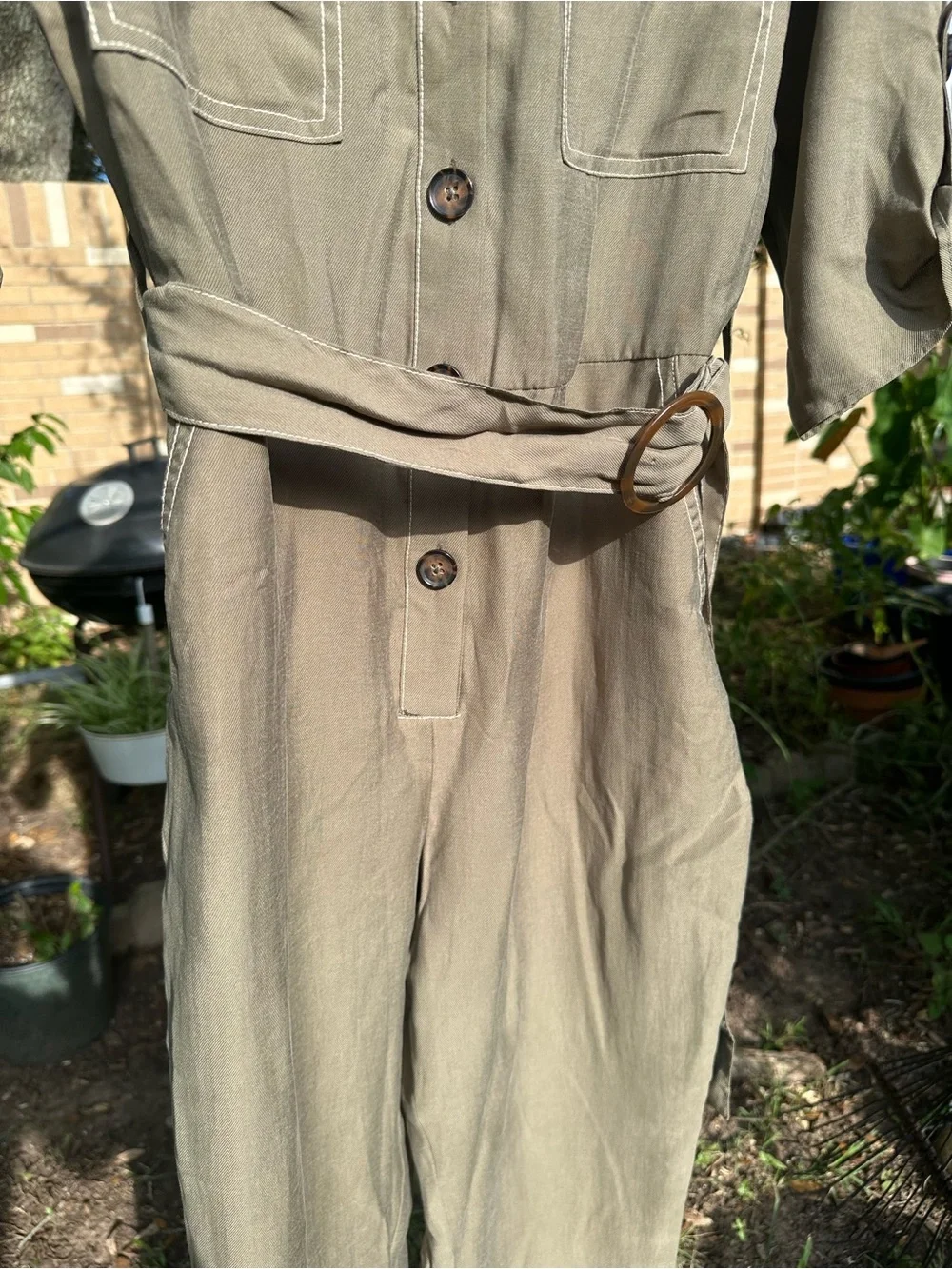 NWOT Zara Utility Jumpsuit Small S Olive Green Belted Safari Cargo Romper